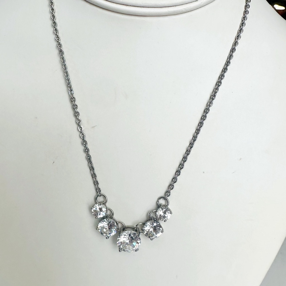 Glittering Silver-Tone CZ Drop Adjustable Necklace & Stud Earrings Set - Picture 2 of 5
